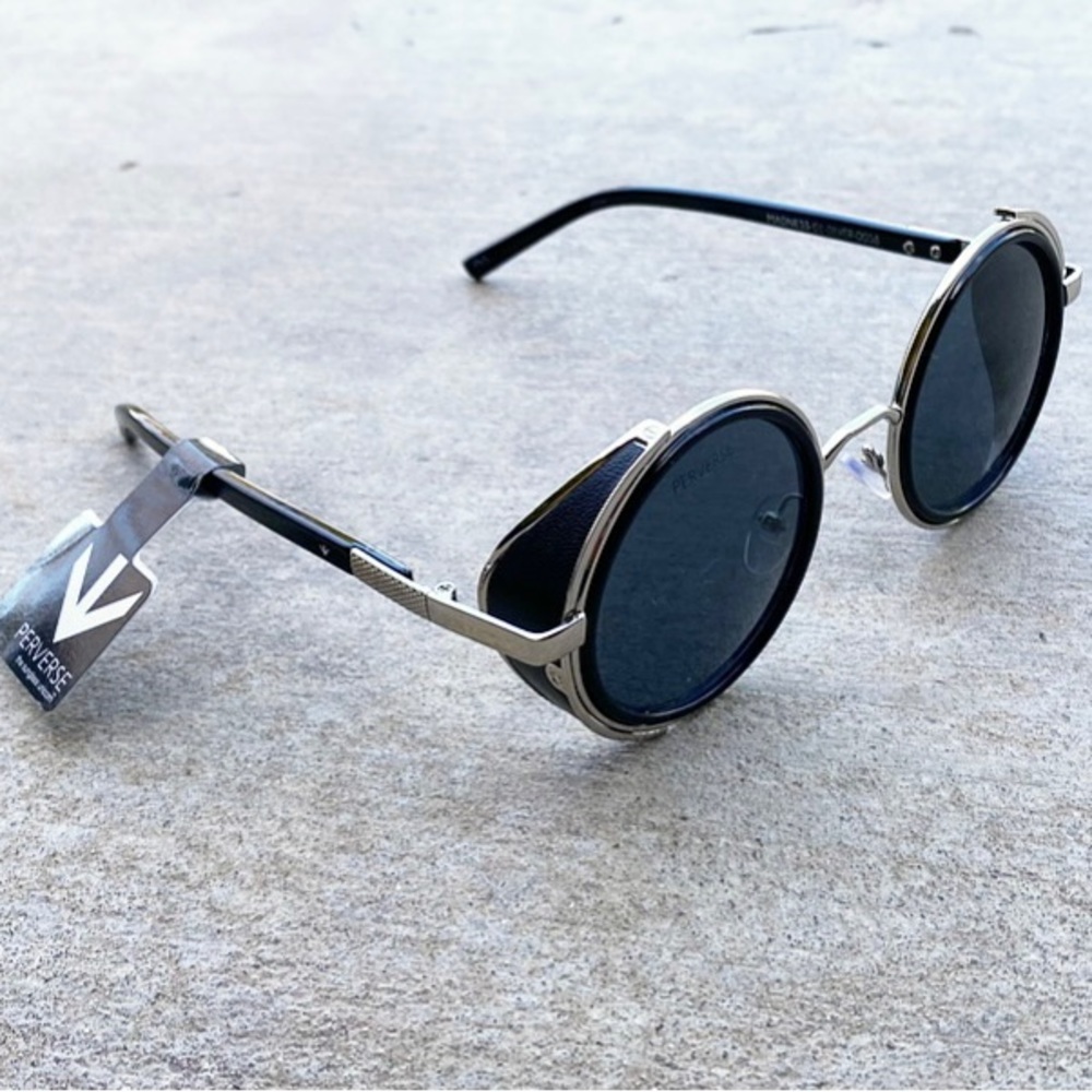 NWT Perverse Faux Leather and Chrome Sunglasses